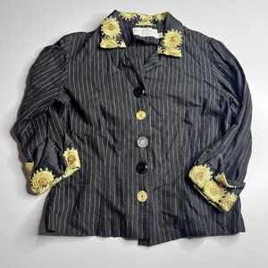 Taylor G. Dallas Texas Womens Small Pinstripe Embroidered Button Up Top Black